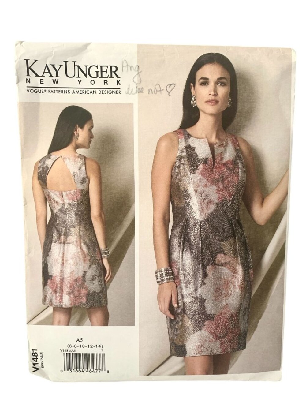 Vogue V1481 Pattern Misses' Dress Close Fit Bust Pleats Kay Unger Size 6 8 10 12